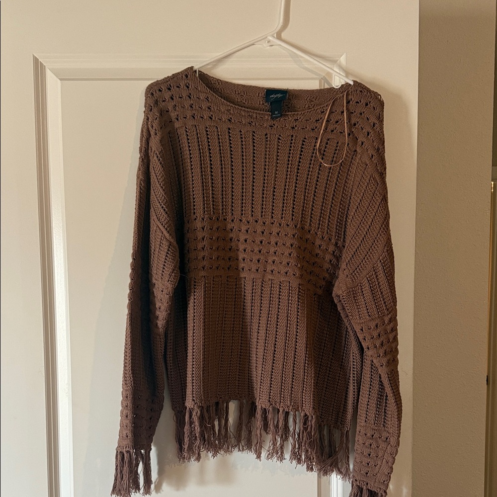 Daytrip Chocolate Knit Sweater with Fringe